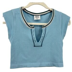 BDG Ribbed Notch Neck Crop Top Womens M/L Blue Coquette Flirty Stretch